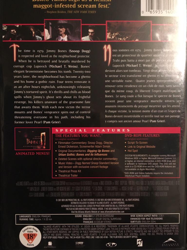 Bones - Remastered Blu-ray movie collectible [Barcode 065935140047] - Main Image 2