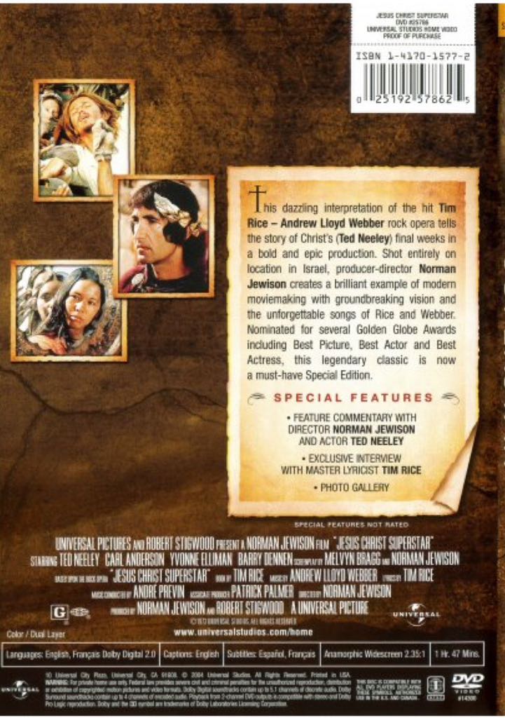 Jesus Christ Superstar DVD movie collectible [Barcode 025192578625] - Main Image 2