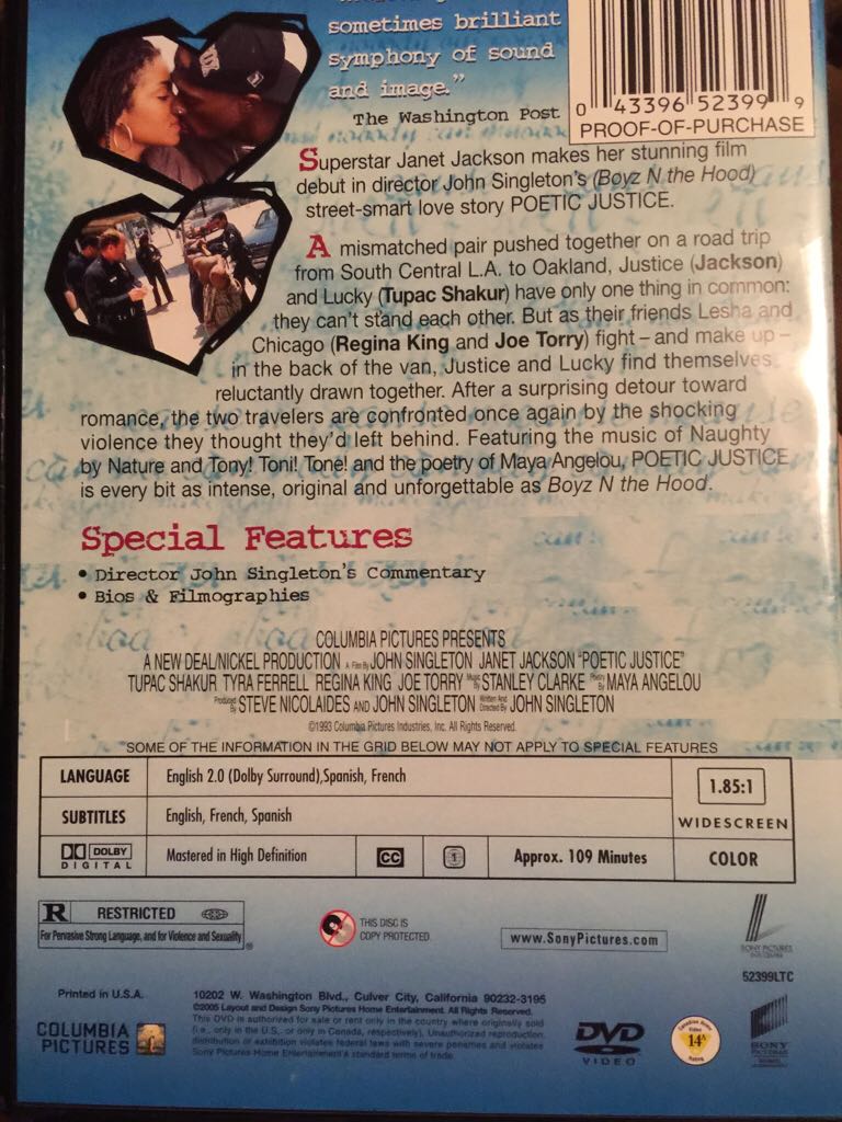 Poetic Justice DVD movie collectible [Barcode 043396523999] - Main Image 2