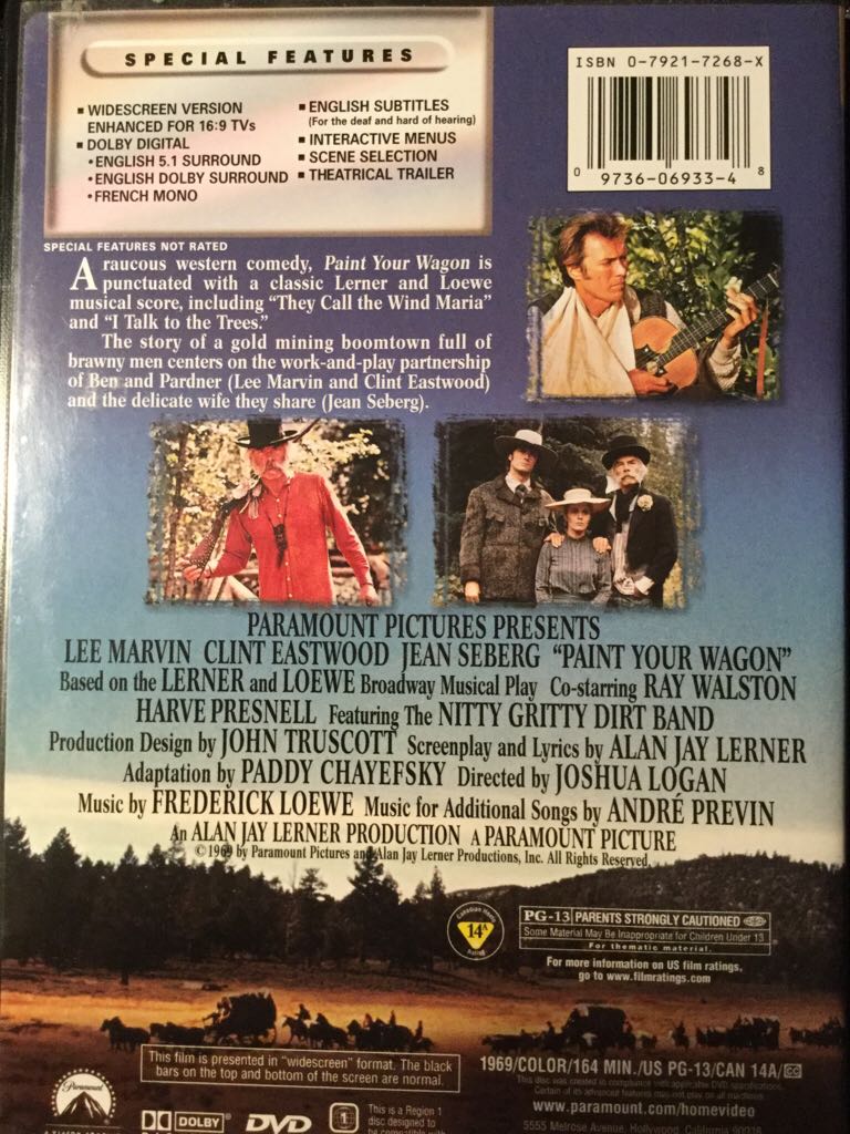 Paint Your Wagon DVD movie collectible [Barcode 097360693348] - Main Image 2