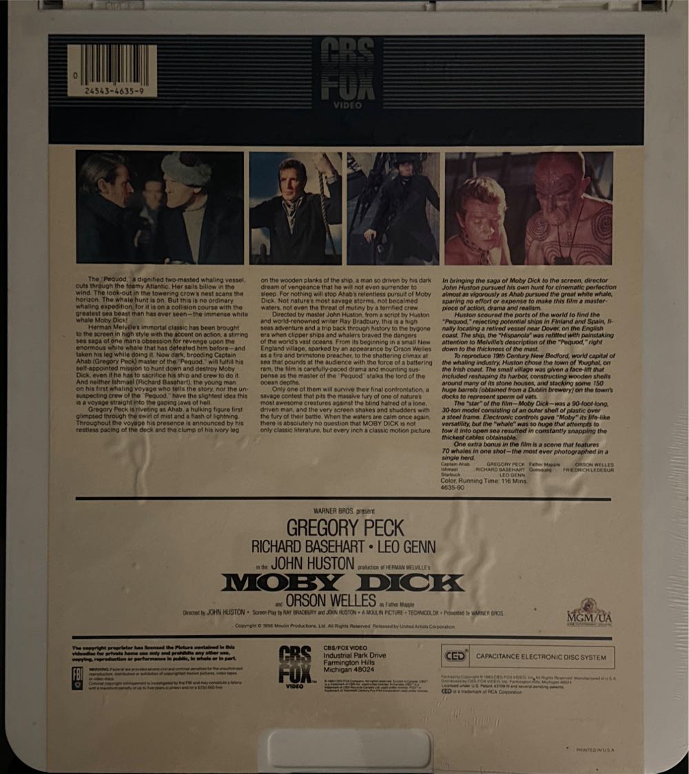Moby Dick Laser Disc movie collectible [Barcode 024543463597] - Main Image 2
