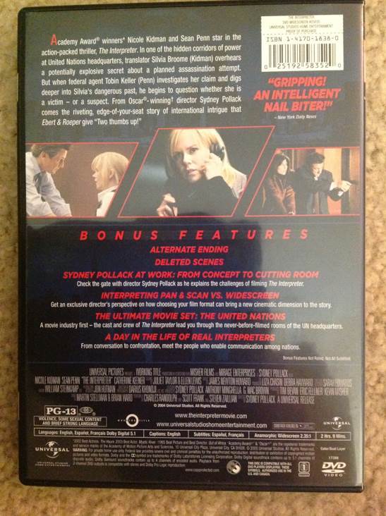 I1.  Interpreter, The DVD movie collectible [Barcode 025192583520] - Main Image 2