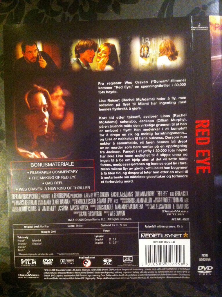 Red Eye DVD movie collectible [Barcode 5050583026558] - Main Image 2