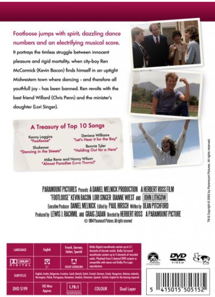 Footloose DVD movie collectible [Barcode 032429256874] - Main Image 2