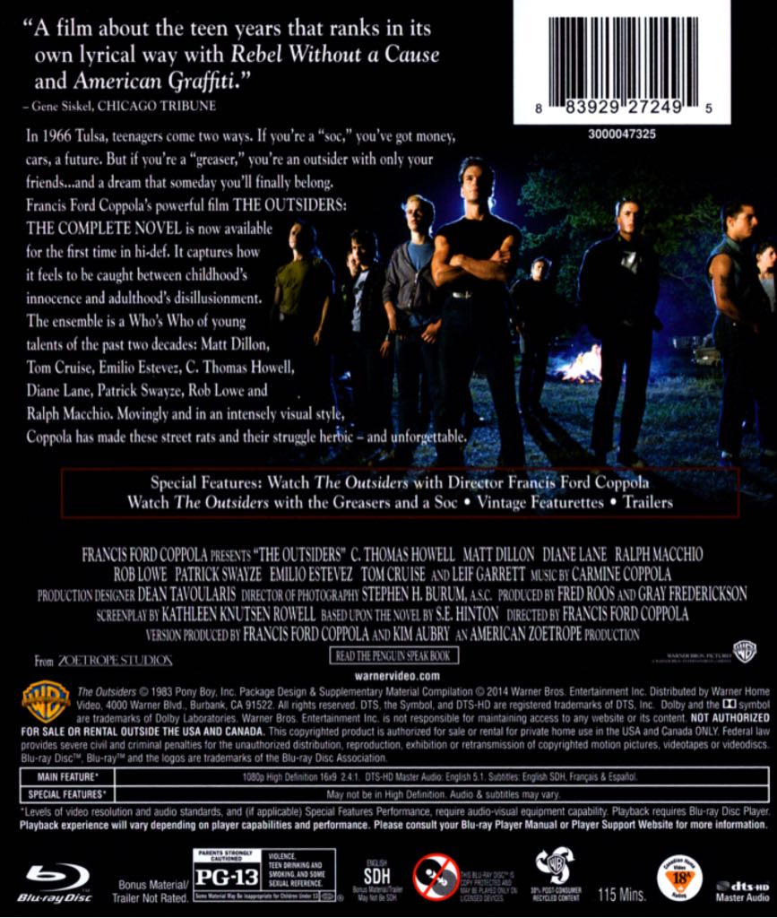 Outsiders Blu-ray movie collectible [Barcode 883929272495] - Main Image 2