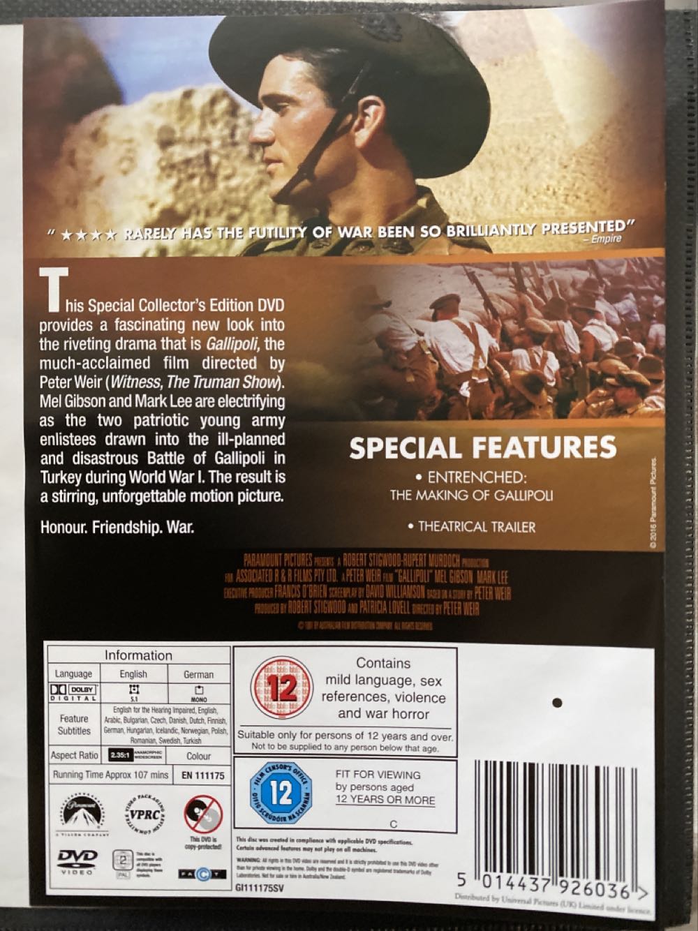 Gallipoli DVD movie collectible [Barcode 5014437926036] - Main Image 3