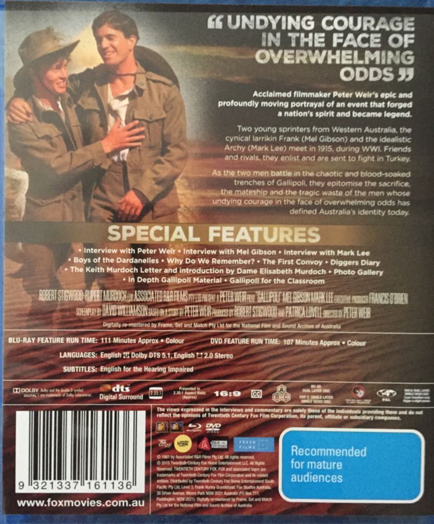 Gallipoli Blu-ray movie collectible [Barcode 9321337161136] - Main Image 2