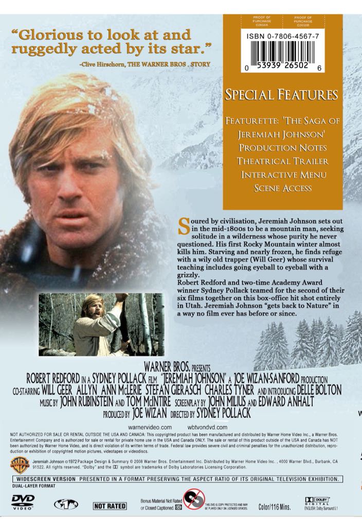 Jeremiah Johnson DVD movie collectible [Barcode 3087521106128] - Main Image 2