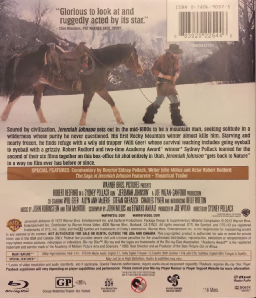 Jeremiah Johnson Blu-ray movie collectible [Barcode 883929225446] - Main Image 2