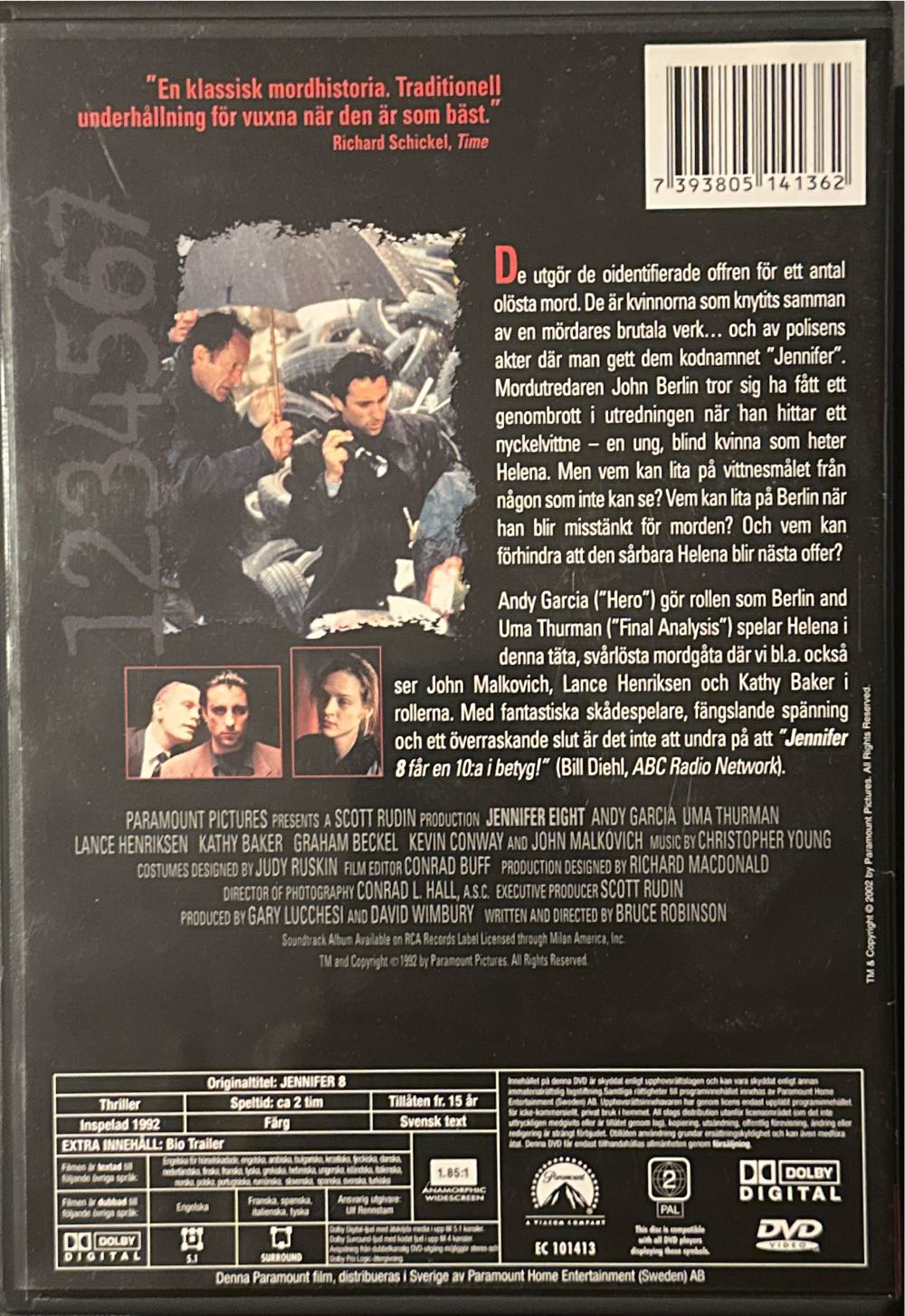 Jennifer 8 DVD movie collectible [Barcode 7393805141362] - Main Image 2