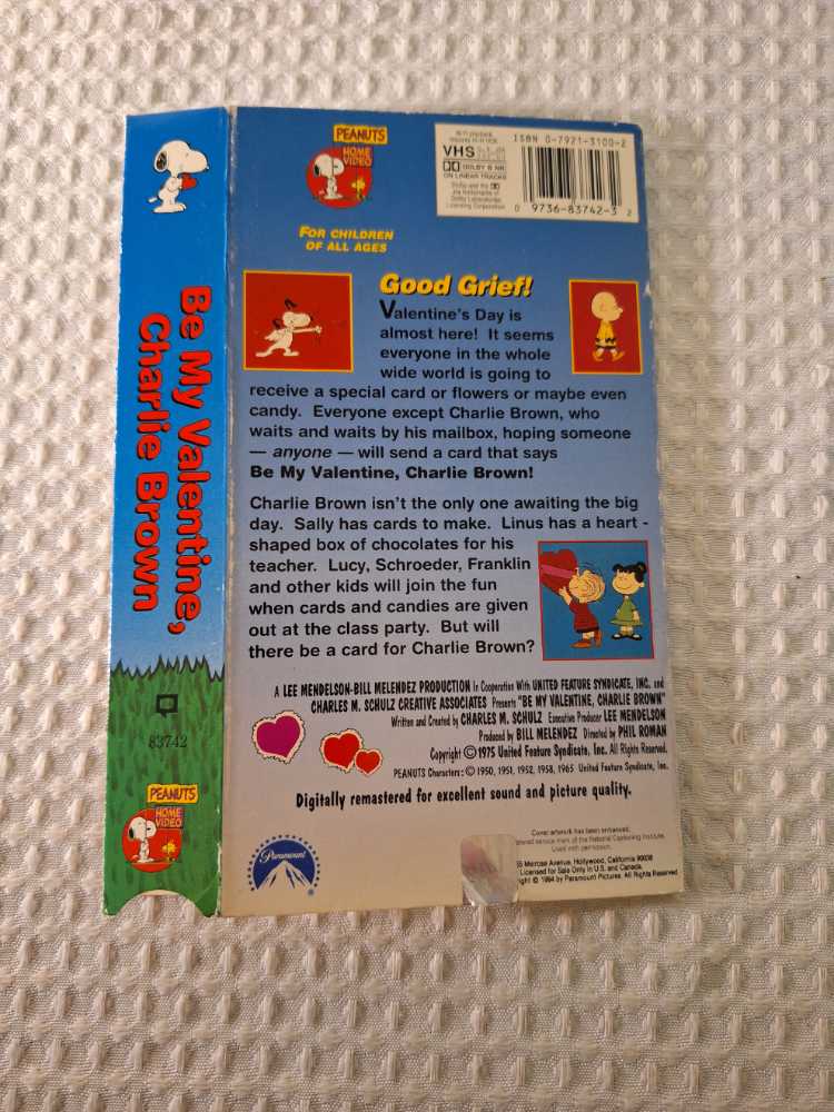 Peanuts: Be My Valentine, Charlie Brown VHS movie collectible [Barcode 097368374232] - Main Image 2
