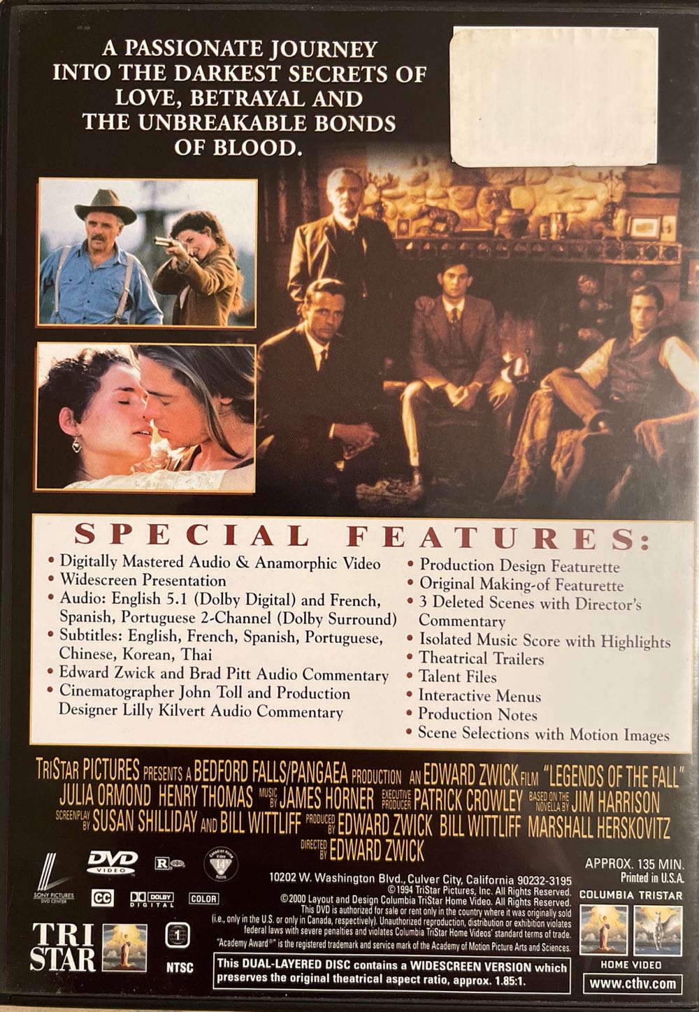 Legends of the Fall🥉 DVD movie collectible [Barcode 0043396787278] - Main Image 2