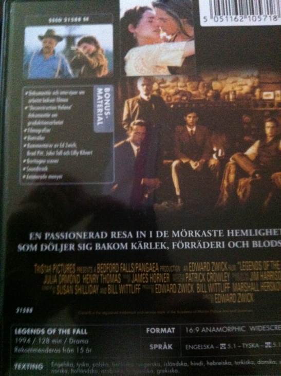 Höstlegender DVD movie collectible [Barcode 5051162105718] - Main Image 2