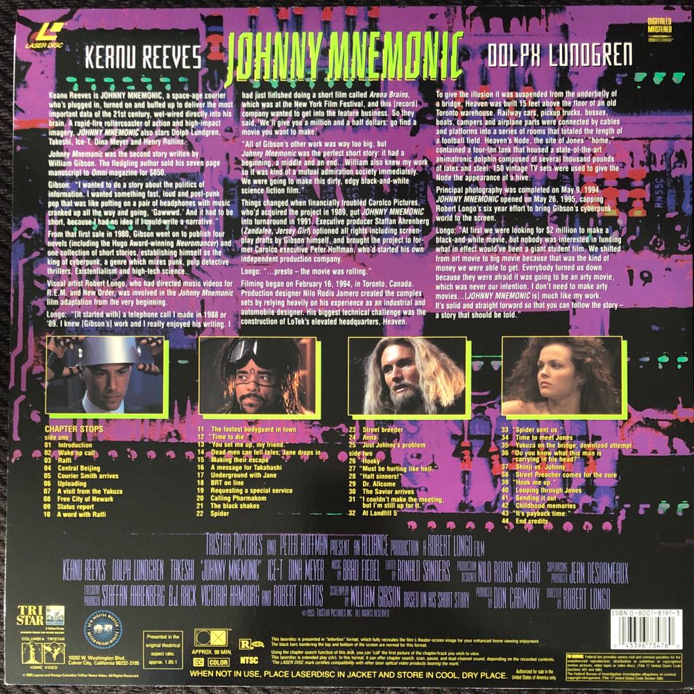 Johnny Mnemonic Laser Disc movie collectible [Barcode 043396734760] - Main Image 2