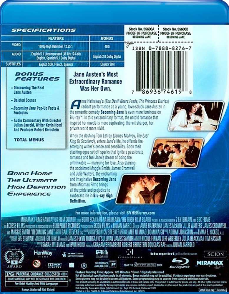 Becoming Jane Blu-ray movie collectible [Barcode 0786936746198] - Main Image 2