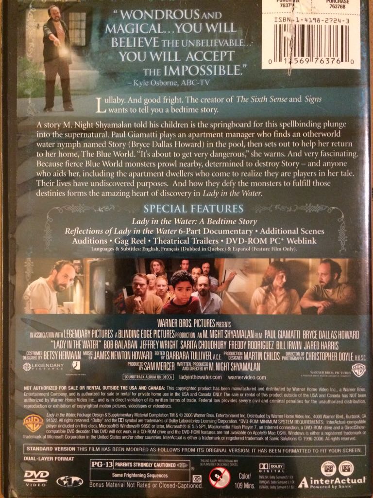 Lady in the Water DVD movie collectible [Barcode 012569763760] - Main Image 2