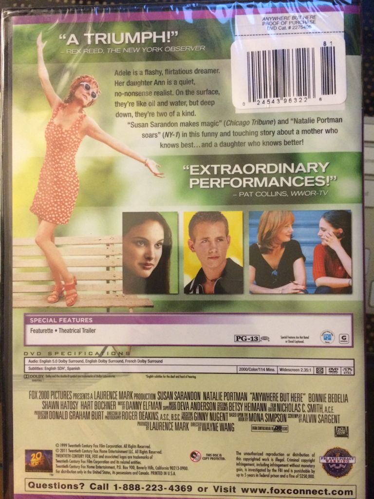 Anywhere But Here DVD movie collectible [Barcode 024543963226] - Main Image 2