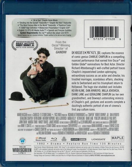 Chaplin Blu-ray movie collectible [Barcode 057373215289] - Main Image 2
