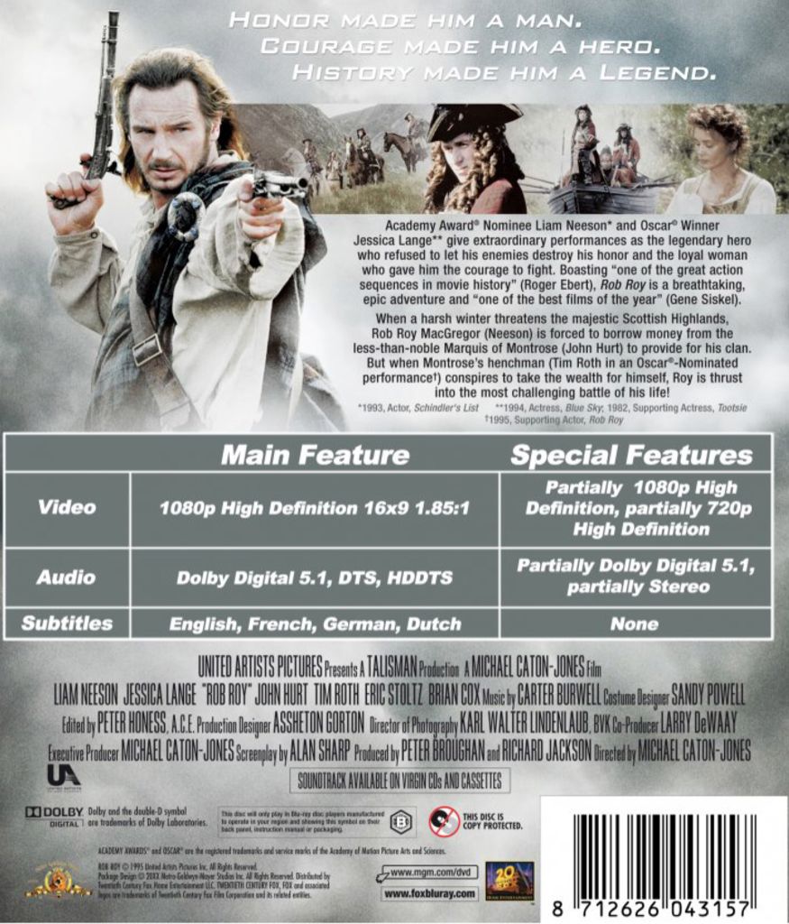 Rob Roy DVD movie collectible [Barcode 5050070000184] - Main Image 2