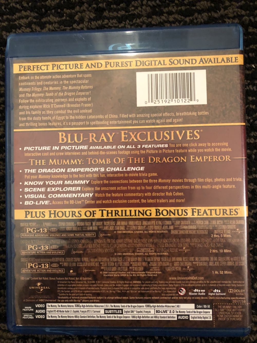* BR : Mummy Trilogy Blu-ray movie collectible [Barcode 025192101229] - Main Image 3