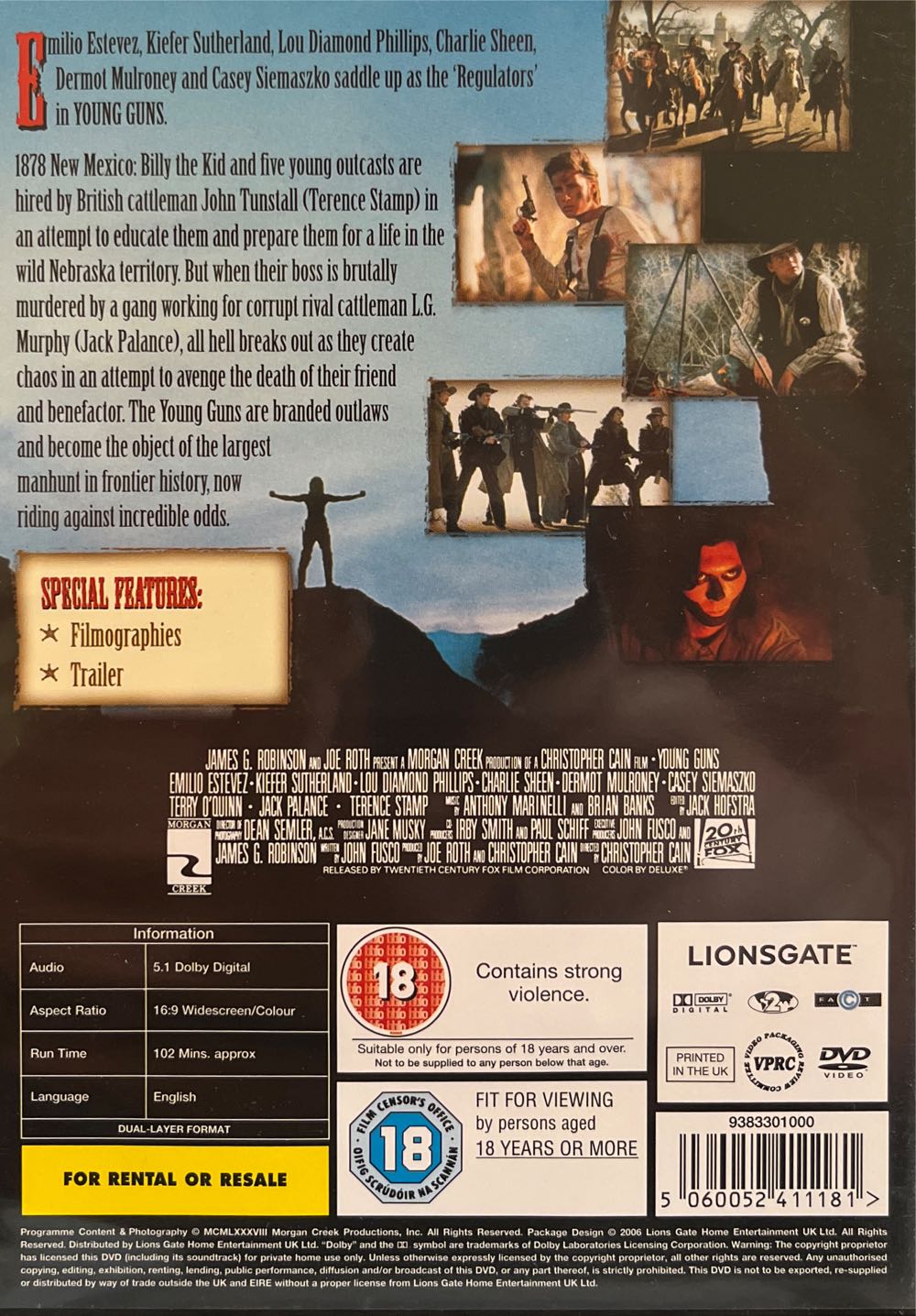 Young Guns DVD movie collectible [Barcode 5060052411181] - Main Image 2