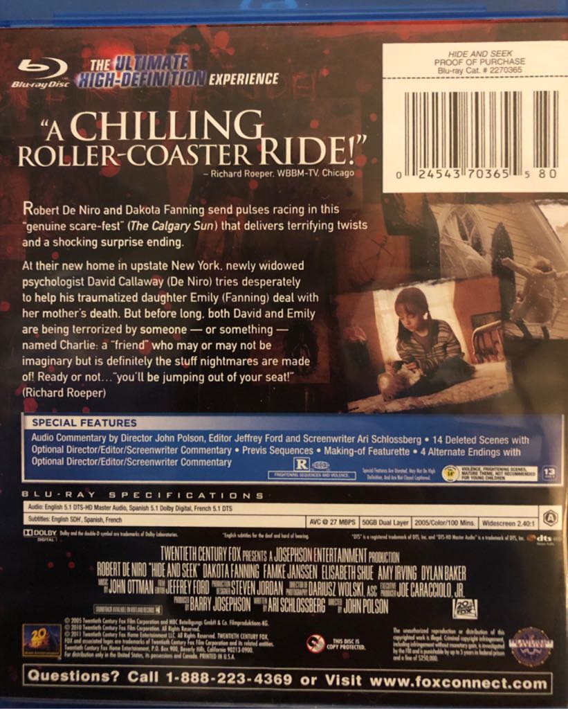 Hide and Seek Blu-ray movie collectible [Barcode 024543703655] - Main Image 2