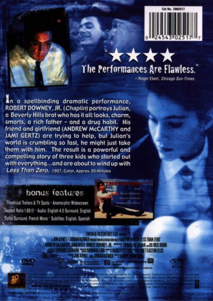 Less Than Zero DVD movie collectible [Barcode 024543025177] - Main Image 2