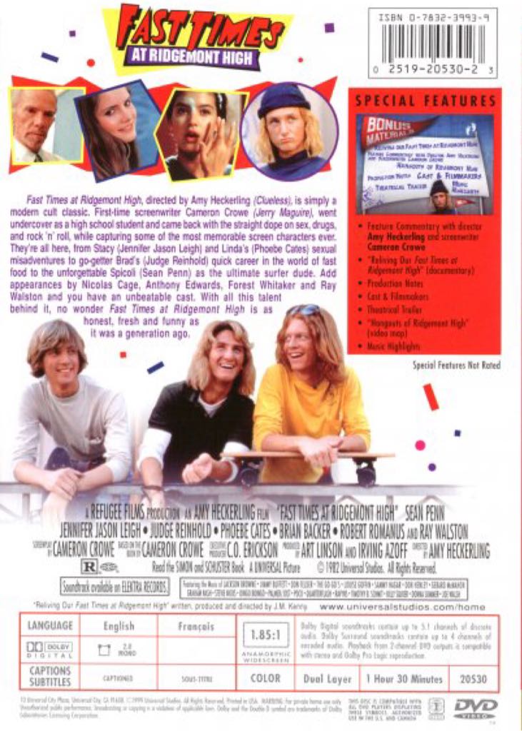 Fast Times at Ridgemont High (VOSTF) DVD movie collectible [Barcode 0025195053617] - Main Image 2