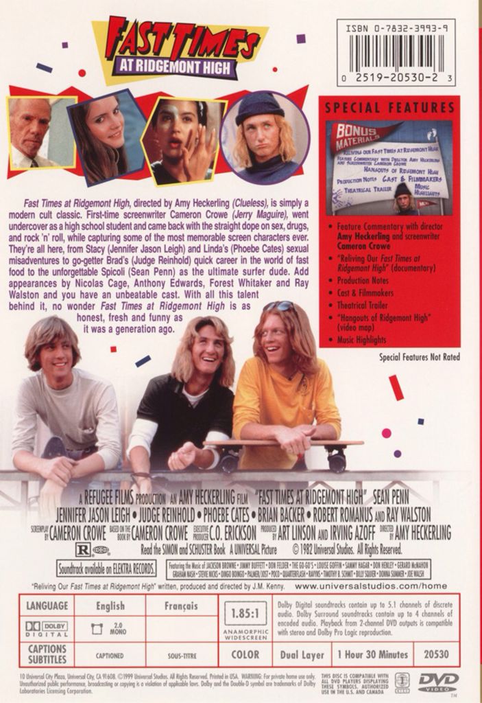 Fast Times at Ridgemont High DVD movie collectible [Barcode 025192544521] - Main Image 2