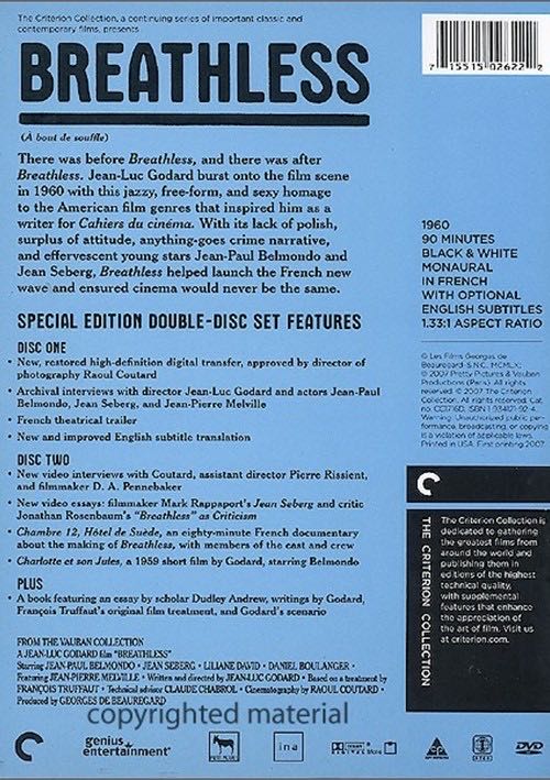 Breathless (Criterion) Digital Copy movie collectible [Barcode 715515190114] - Main Image 2