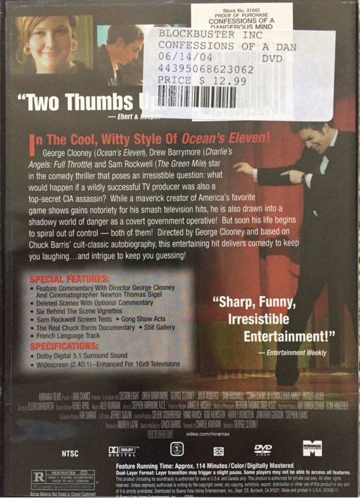 Confessions of a Dangerous Mind DVD movie collectible [Barcode 9398711200590] - Main Image 2