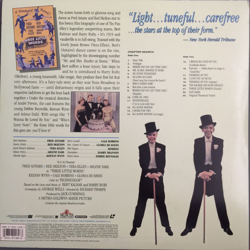 Three Little Words Laser Disc movie collectible [Barcode 027616118967] - Main Image 2