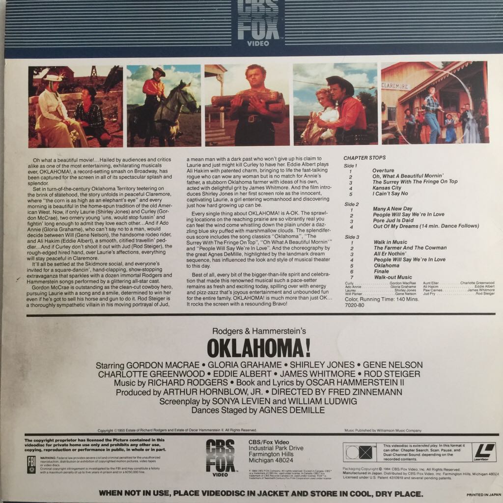 Oklahoma! Laser Disc movie collectible [Barcode 086162426964] - Main Image 2