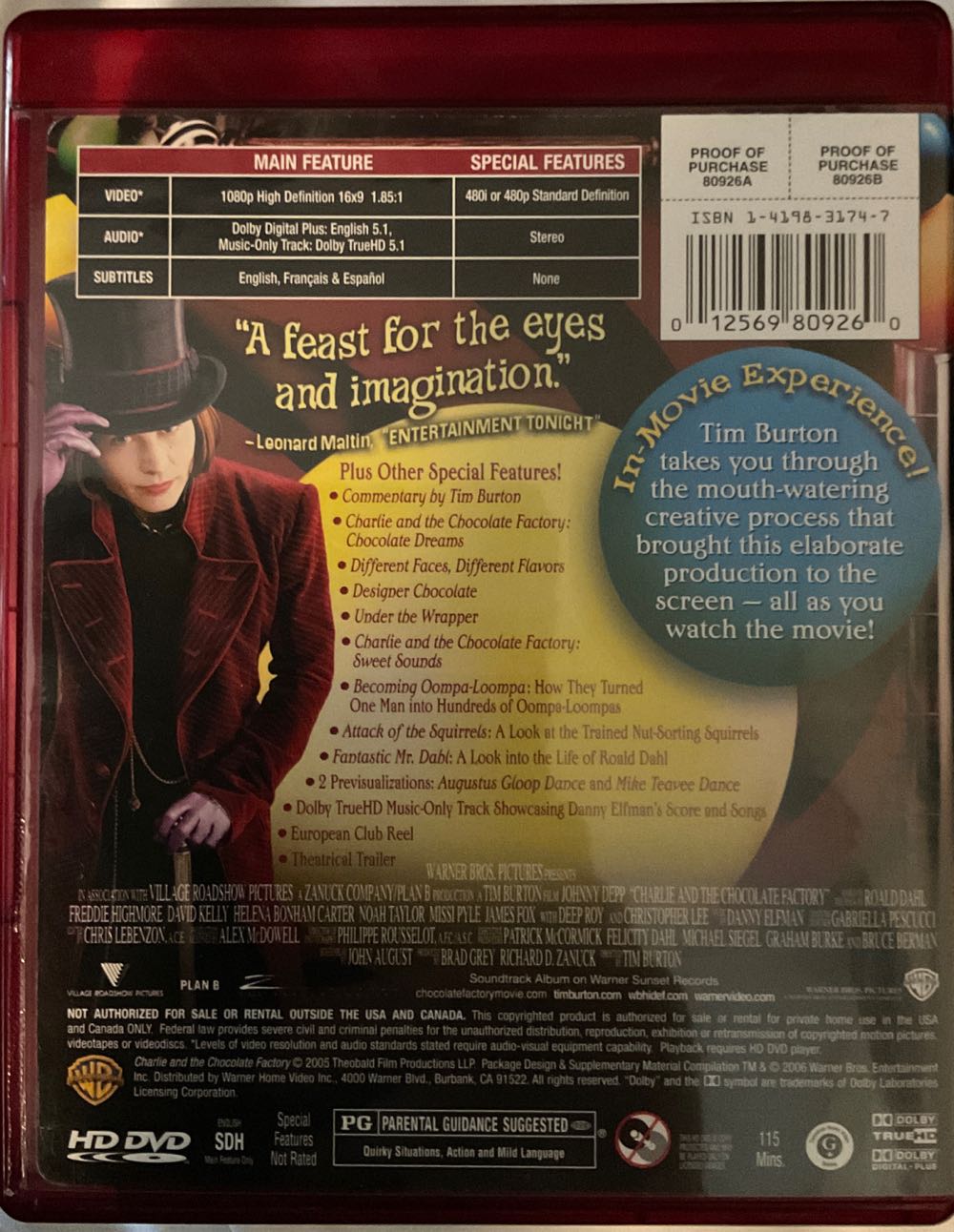Charlie and the Chocolate Factory HD DVD movie collectible [Barcode 012569809260] - Main Image 2