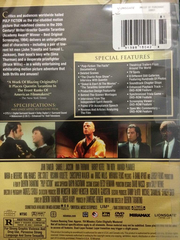 Pulp Fiction DVD movie collectible [Barcode 031398150428] - Main Image 2