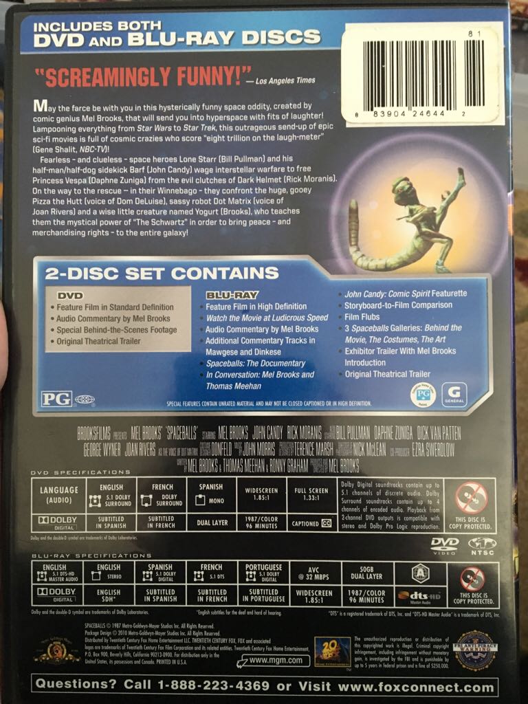 Spaceballs Blu-ray movie collectible [Barcode 883904218210] - Main Image 2