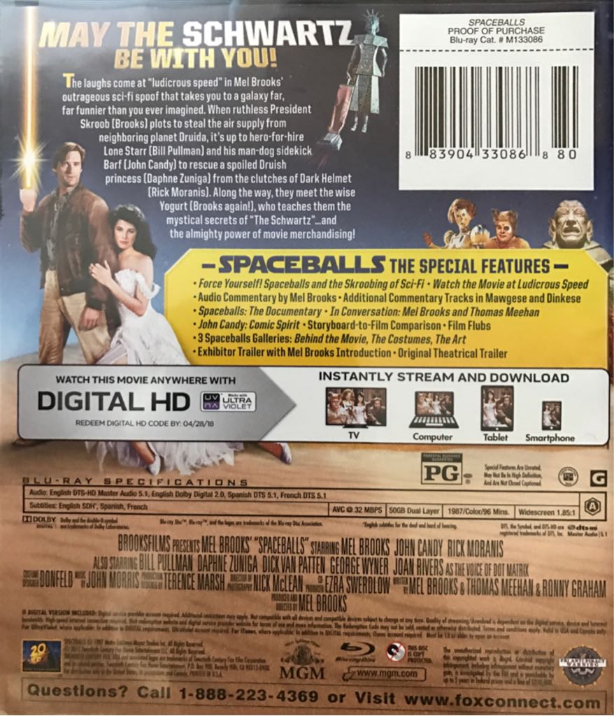 Spaceballs Blu-ray movie collectible [Barcode 883904330868] - Main Image 2
