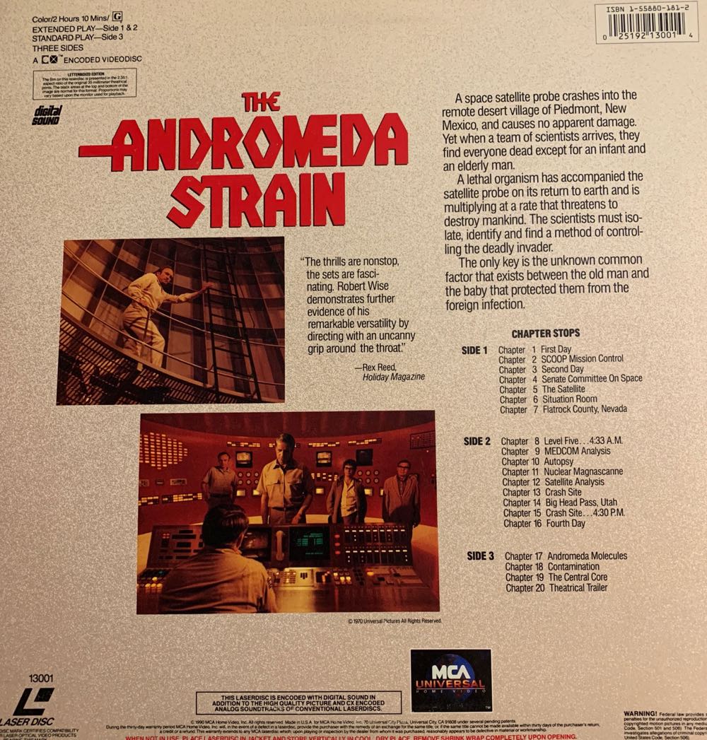 The Andromeda Strain Laser Disc movie collectible [Barcode 025192130014] - Main Image 2