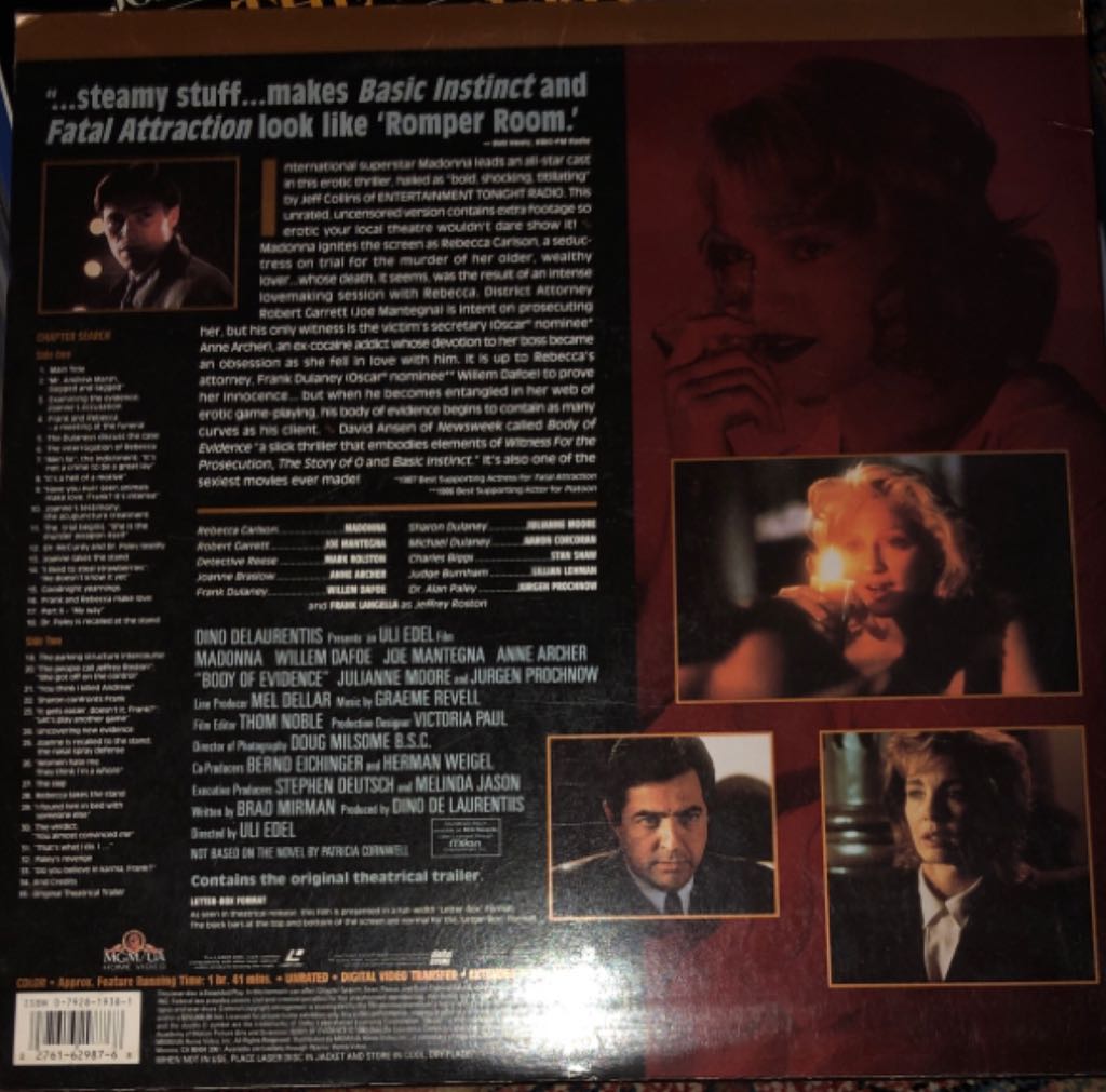 Body of Evidence Laser Disc movie collectible [Barcode 027616298768] - Main Image 2