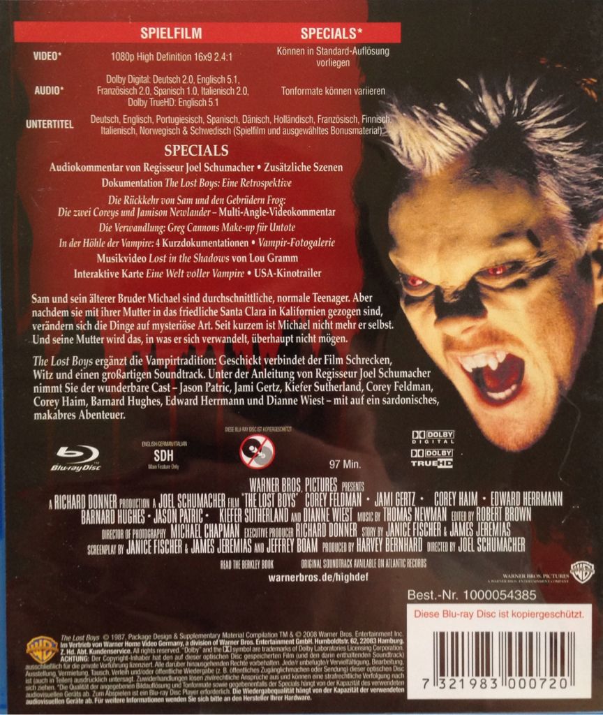 The Lost Boys Blu-ray movie collectible [Barcode 7321983000720] - Main Image 2