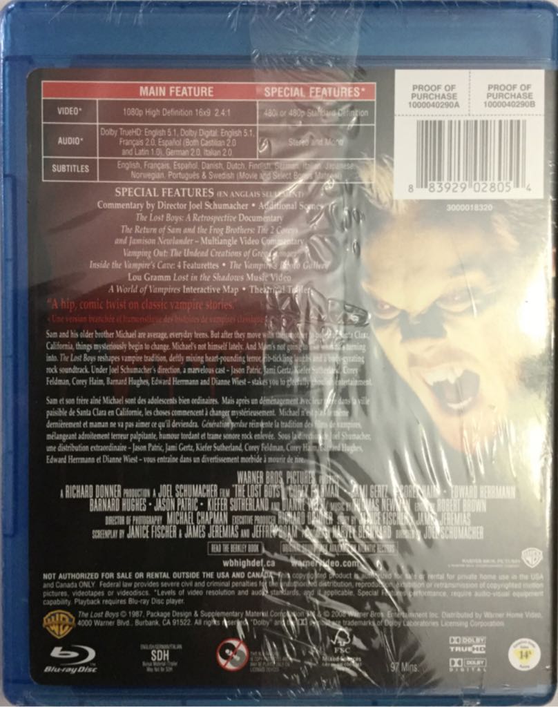The Lost Boys 1 Blu-ray movie collectible [Barcode 883929028054] - Main Image 2
