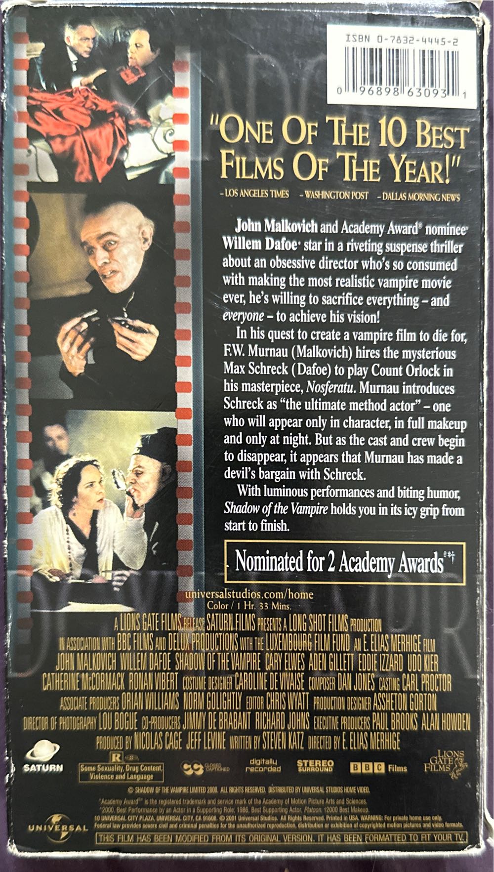 Shadow of the Vampire VHS movie collectible [Barcode 096898630931] - Main Image 2