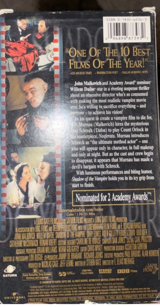 Shadow of the Vampire VHS movie collectible [Barcode 096898873932] - Main Image 2