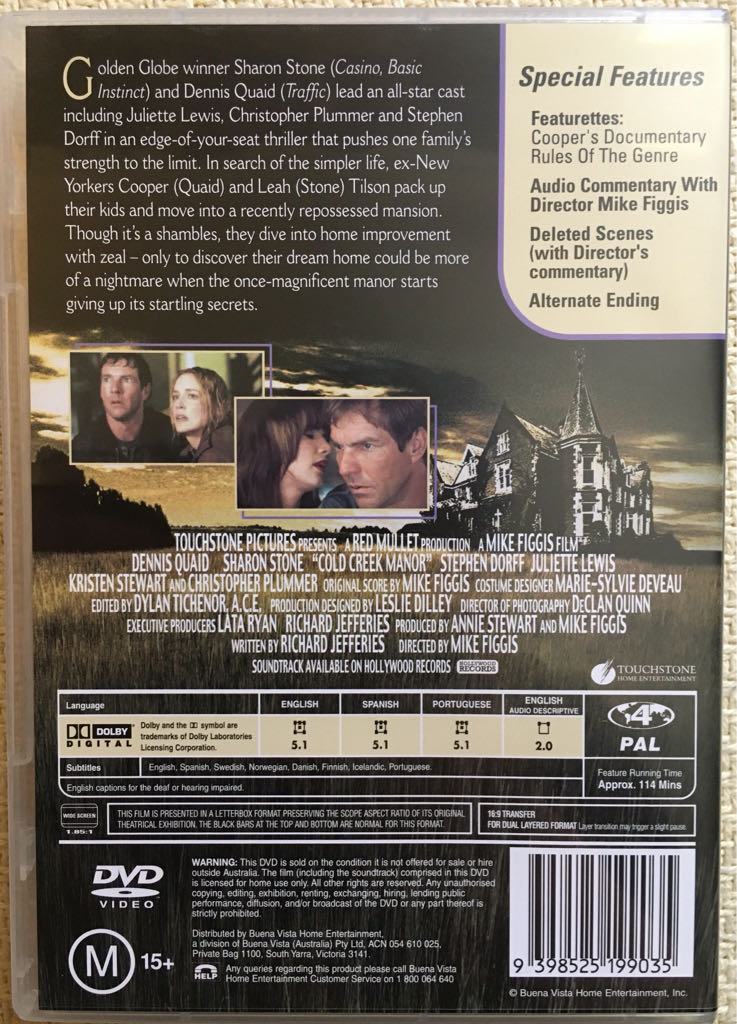Cold Creek Manor DVD movie collectible [Barcode 9398525199035] - Main Image 2