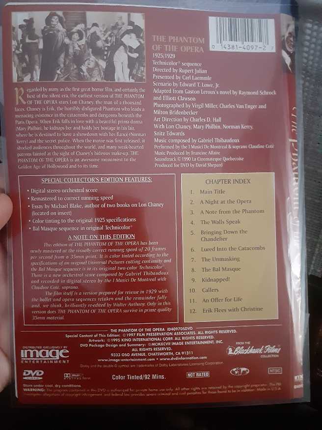 The Phantom of the Opera (In Snap Case) DVD movie collectible [Barcode 014381409727] - Main Image 3