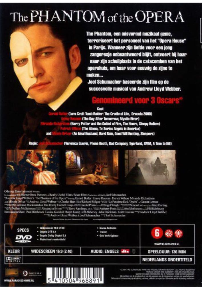 Phantom of the Opera, The DVD movie collectible [Barcode 3259190298620] - Main Image 2