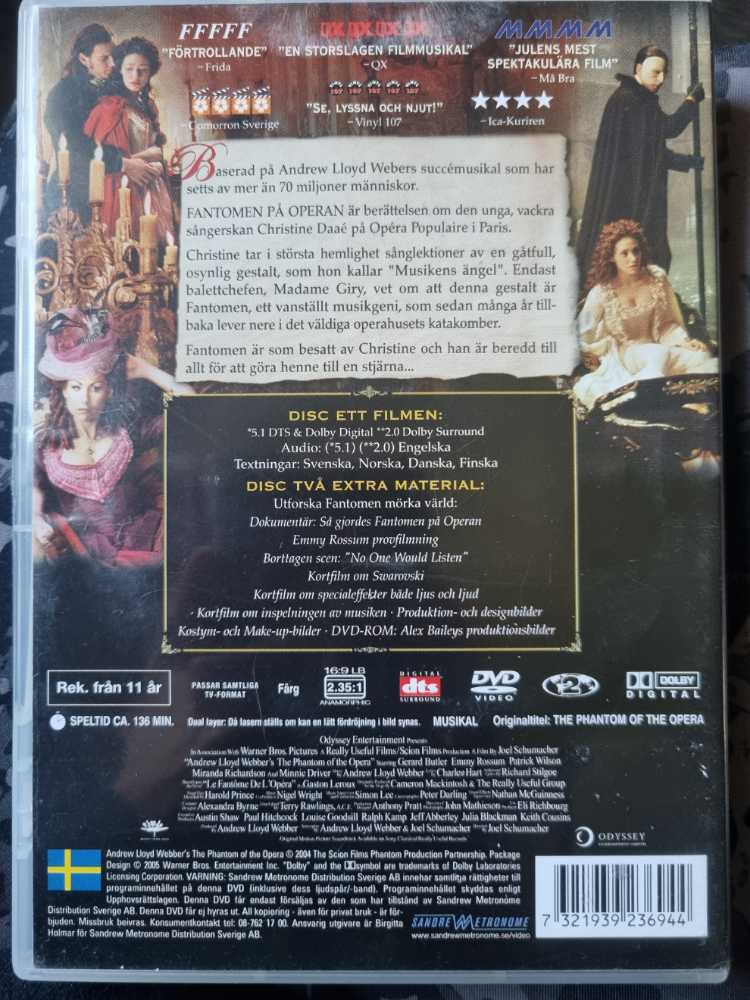 Fantomen På Operan DVD movie collectible [Barcode 7321939236944] - Main Image 3