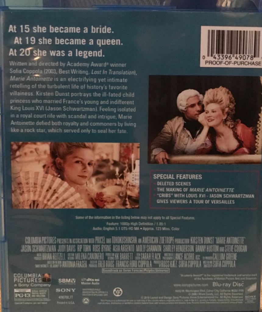 Marie Antoinette Blu-ray movie collectible [Barcode 043396490789] - Main Image 2