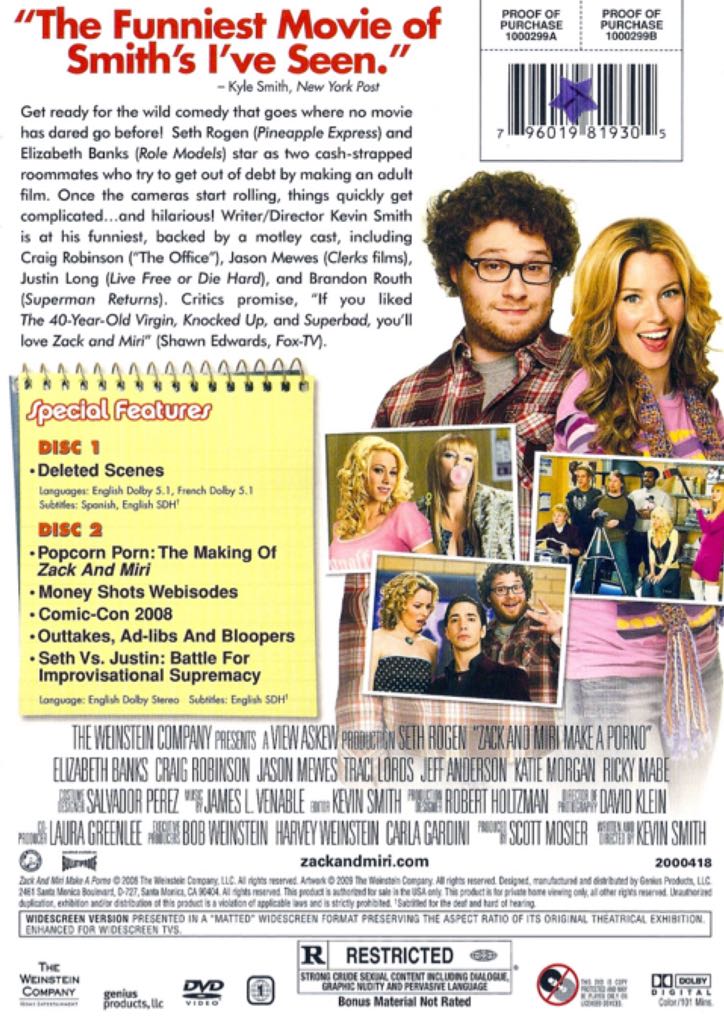 Zack and Miri Make a Porno DVD movie collectible [Barcode 0796019817561] - Main Image 2