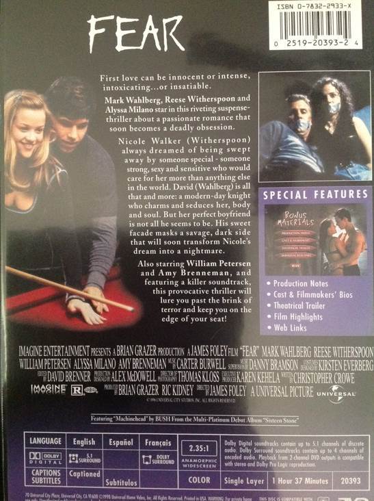 Fear DVD movie collectible [Barcode 025192039324] - Main Image 2